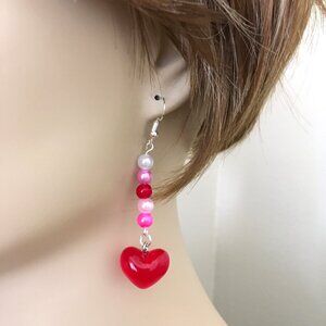 Valentines Pearl and Heart Fashion Earrings, Valentines Day Earrings, Handmade